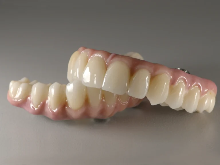 Implantatgetragene Prothesen mit geschichteter Front und charakterisierter Gingiva im Seitenzahnbereich